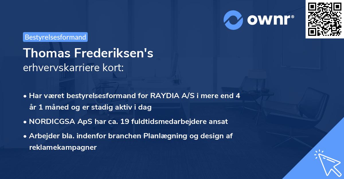 Thomas Frederiksen's erhvervskarriere kort