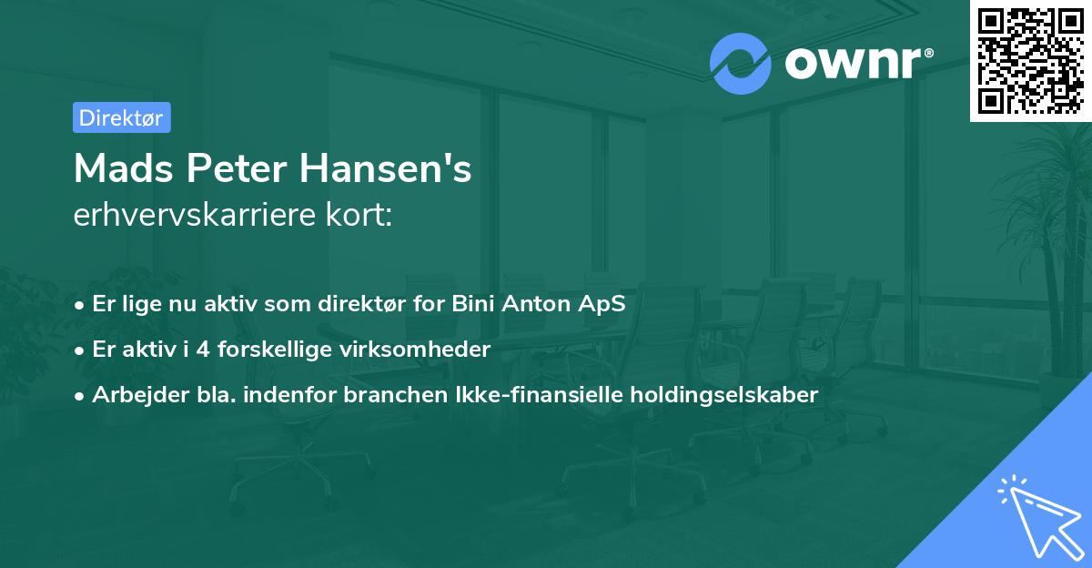 Mads Peter Hansen's erhvervskarriere kort