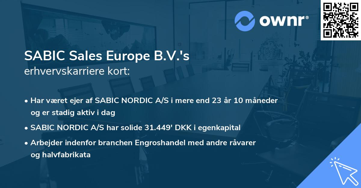 SABIC Sales Europe B.V.'s erhvervskarriere kort
