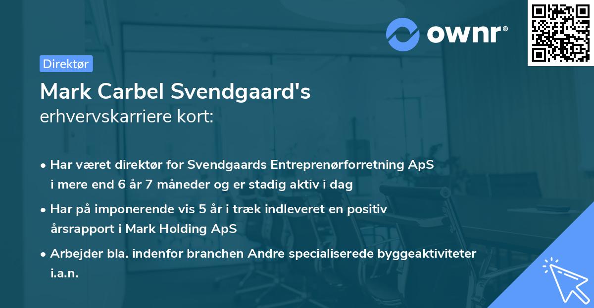 Mark Carbel Svendgaard's erhvervskarriere kort