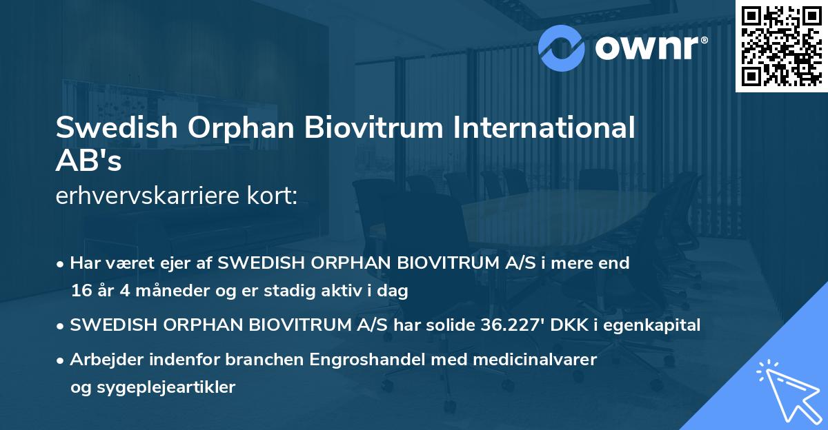 Swedish Orphan Biovitrum International AB's erhvervskarriere kort