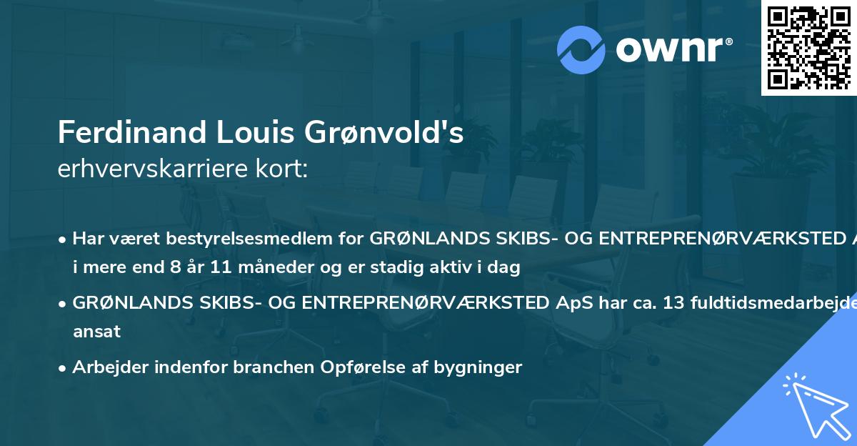 Ferdinand Louis Grønvold's erhvervskarriere kort