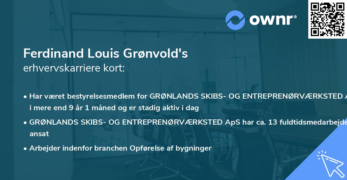 Ferdinand Louis Grønvold's erhvervskarriere kort