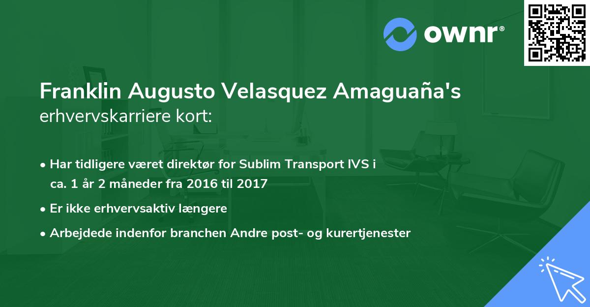 Franklin Augusto Velasquez Amaguaña's erhvervskarriere kort