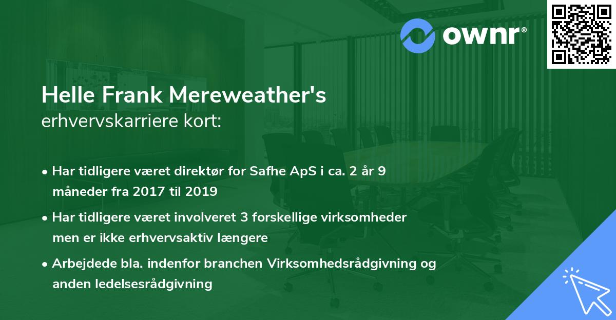 Helle Frank Mereweather's erhvervskarriere kort