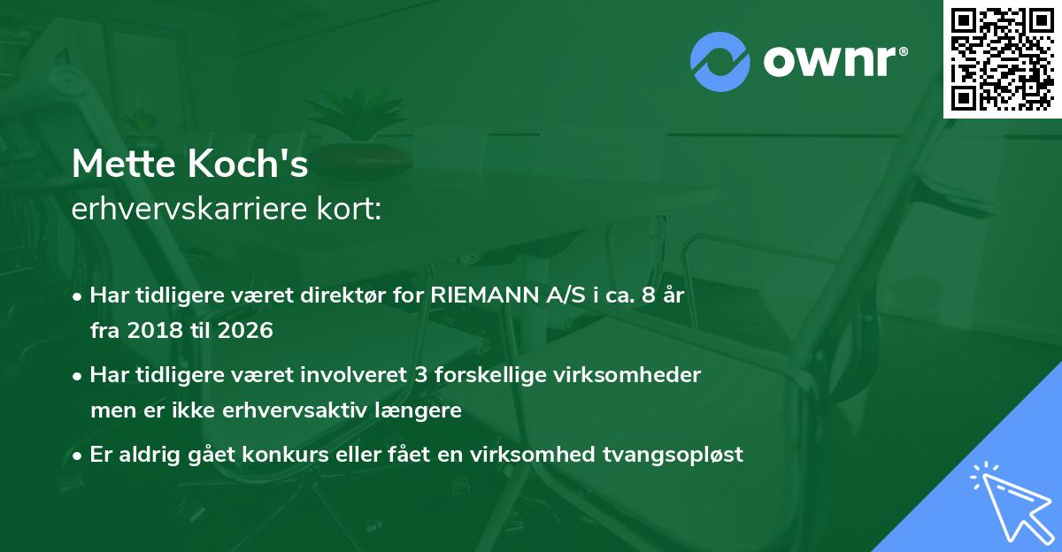 Mette Koch's erhvervskarriere kort
