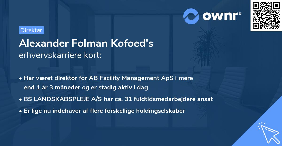 Alexander Folman Kofoed's erhvervskarriere kort