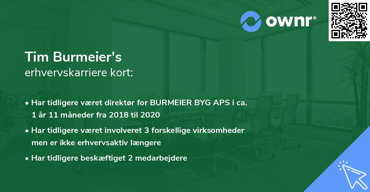 Tim Burmeier's erhvervskarriere kort