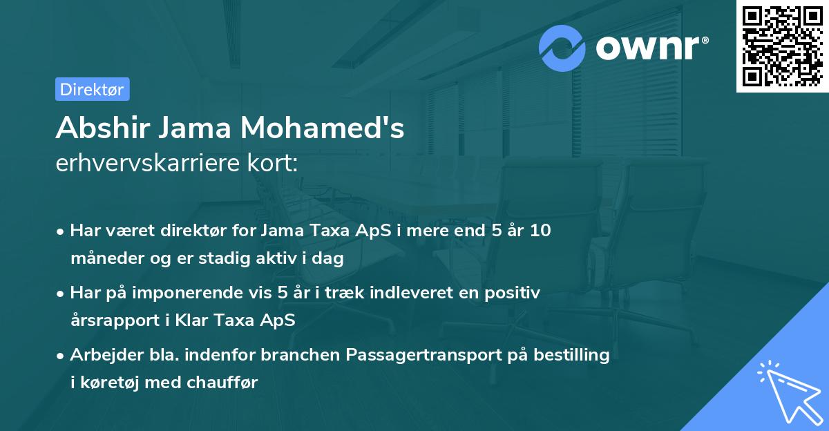 Abshir Jama Mohamed's erhvervskarriere kort