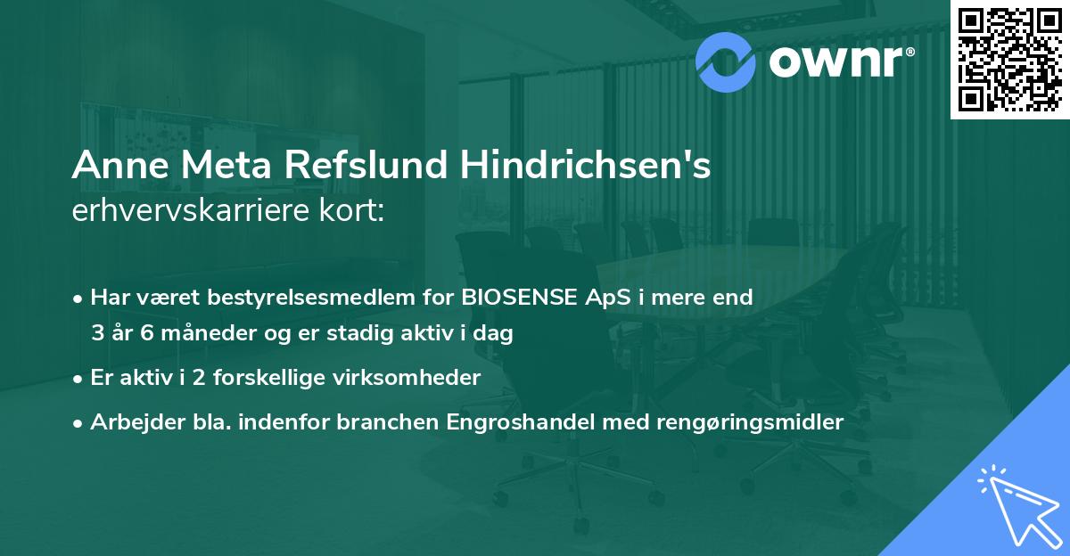 Anne Meta Refslund Hindrichsen's erhvervskarriere kort