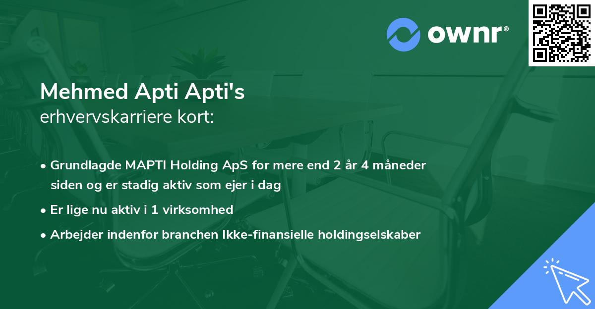 Mehmed Apti Apti's erhvervskarriere kort