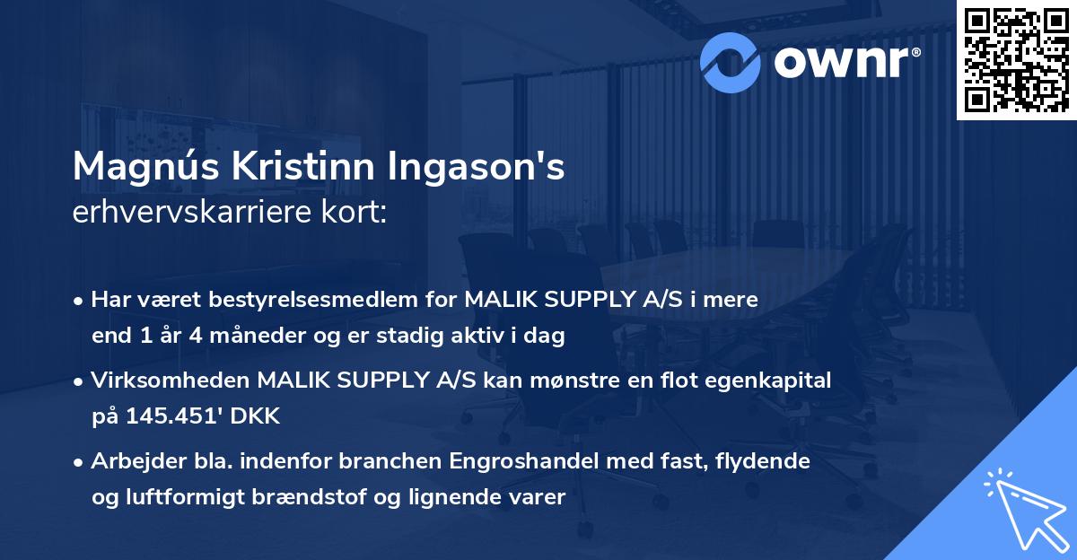 Magnús Kristinn Ingason's erhvervskarriere kort