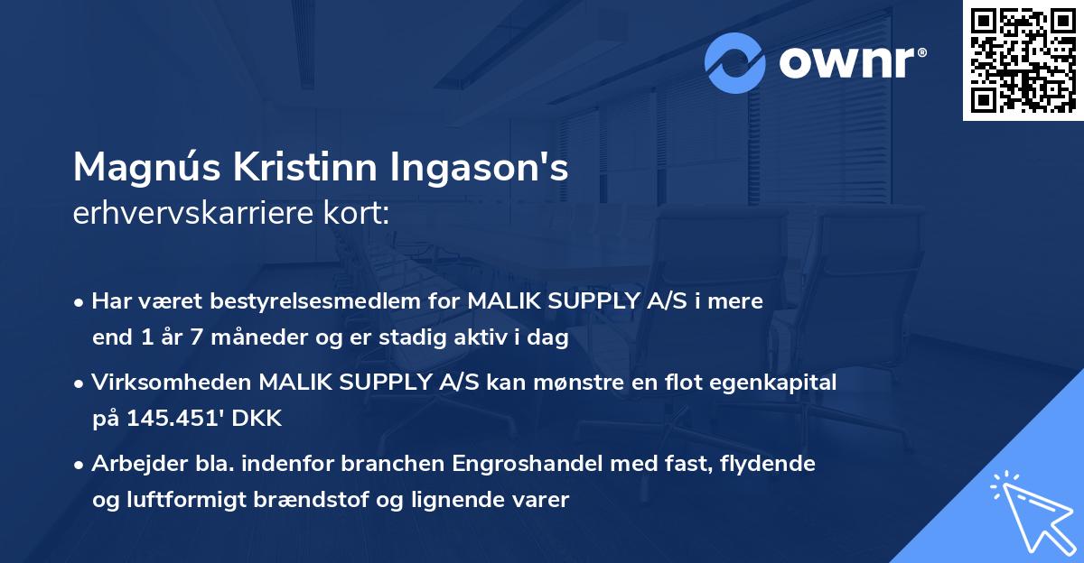 Magnús Kristinn Ingason's erhvervskarriere kort