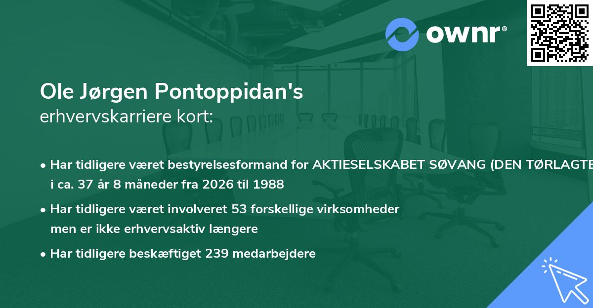 Ole Jørgen Pontoppidan's erhvervskarriere kort