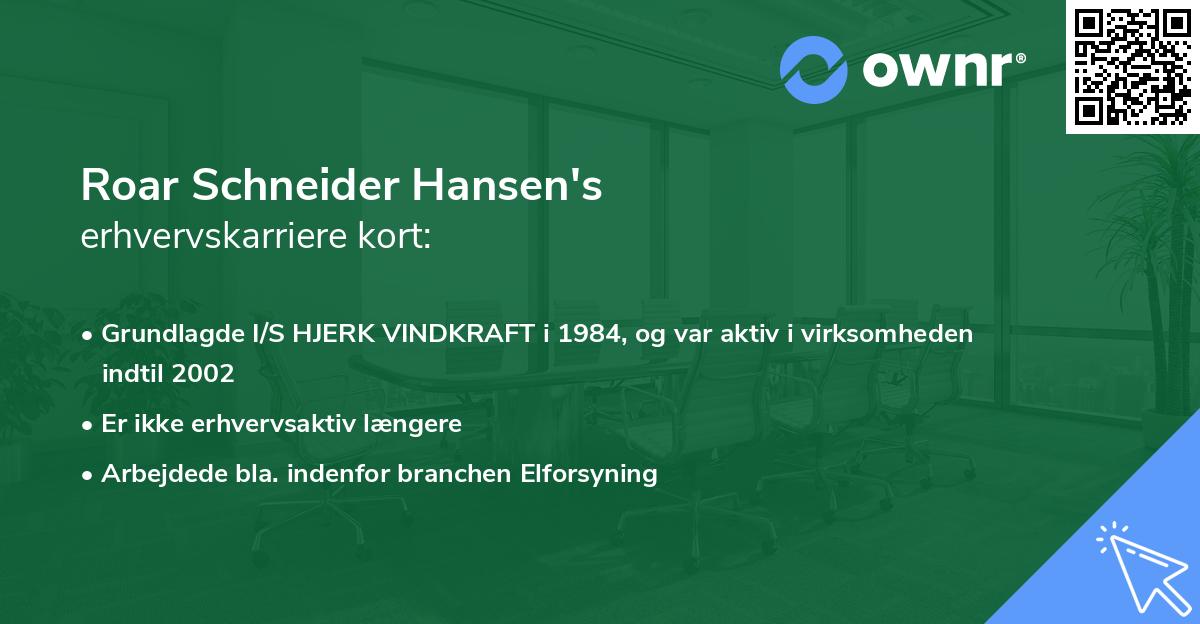 Roar Schneider Hansen's erhvervskarriere kort
