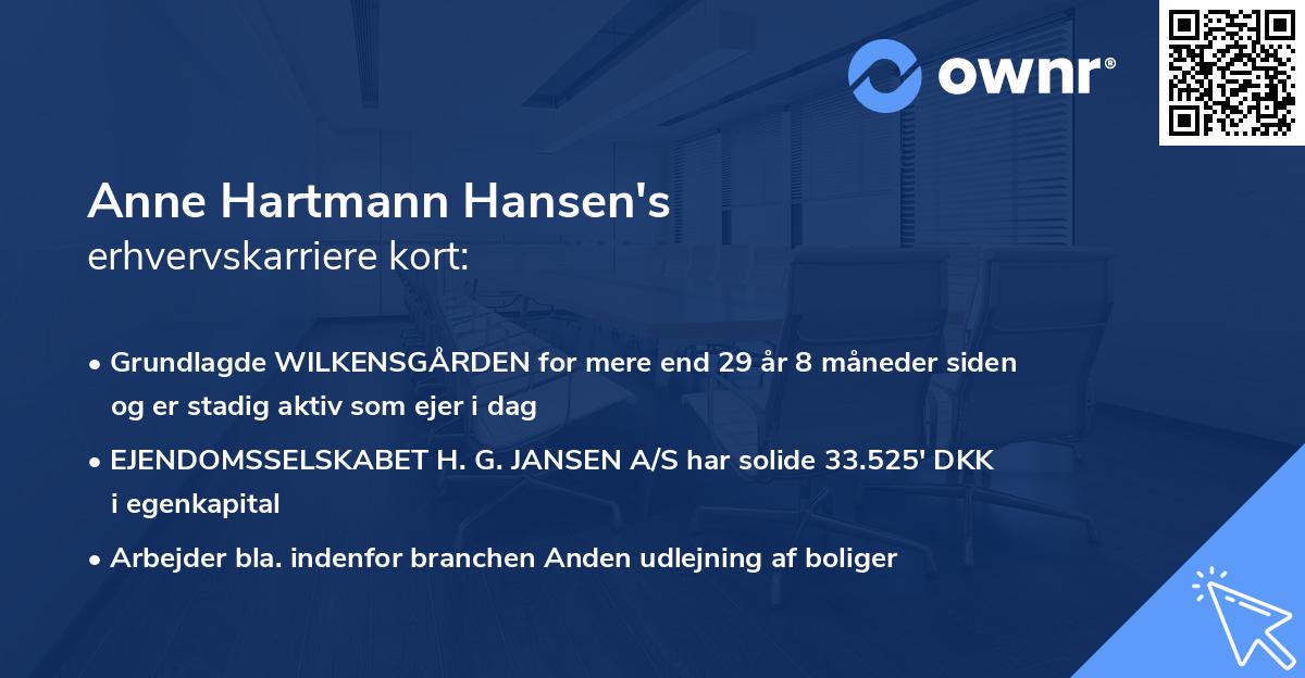 Anne Hartmann Hansen's erhvervskarriere kort