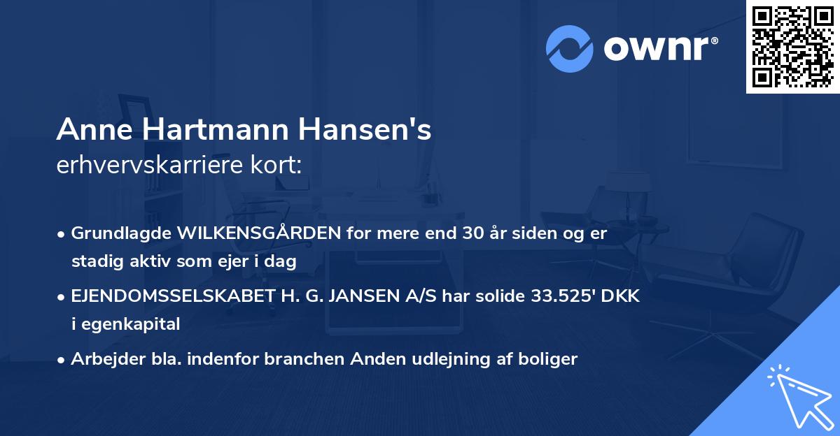 Anne Hartmann Hansen's erhvervskarriere kort