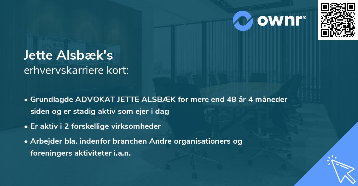 Jette Alsbæk's erhvervskarriere kort