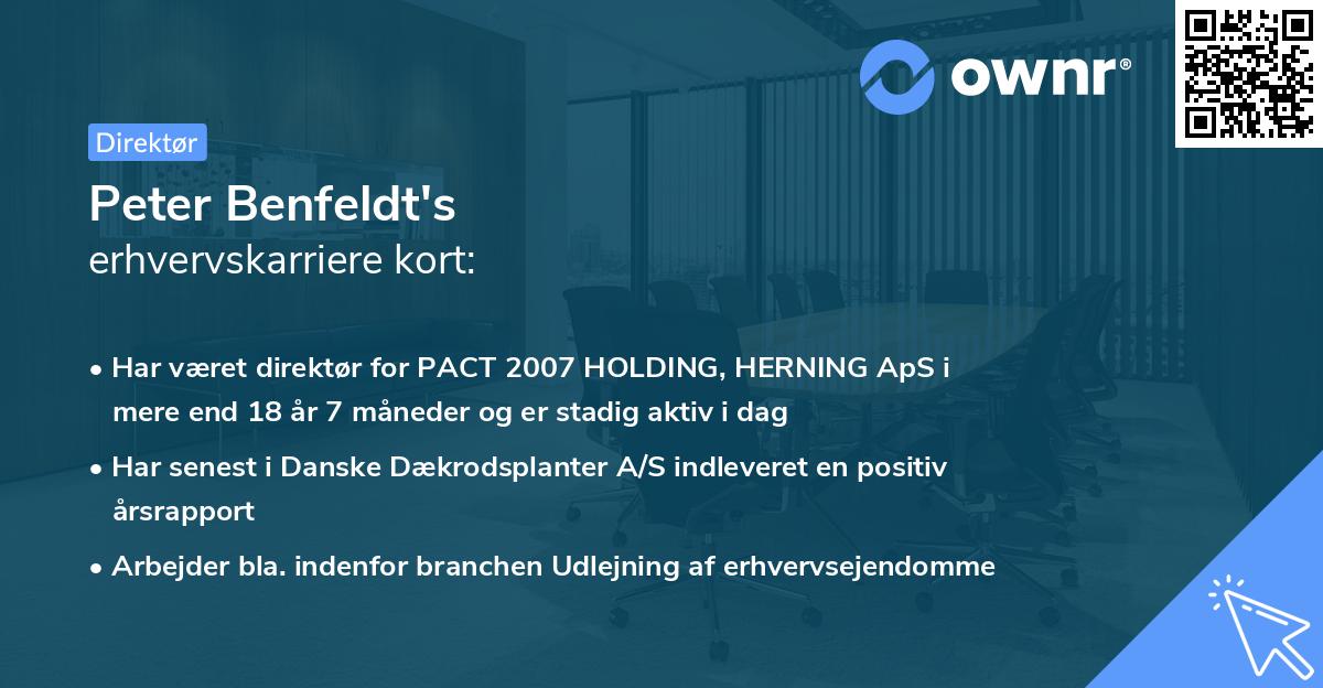 Peter Benfeldt's erhvervskarriere kort
