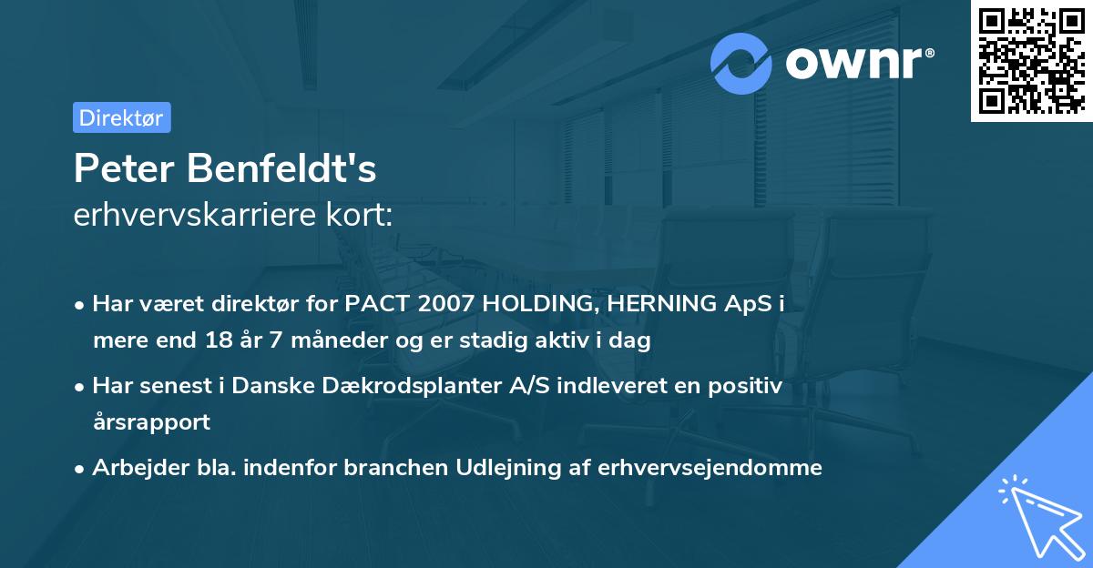Peter Benfeldt's erhvervskarriere kort