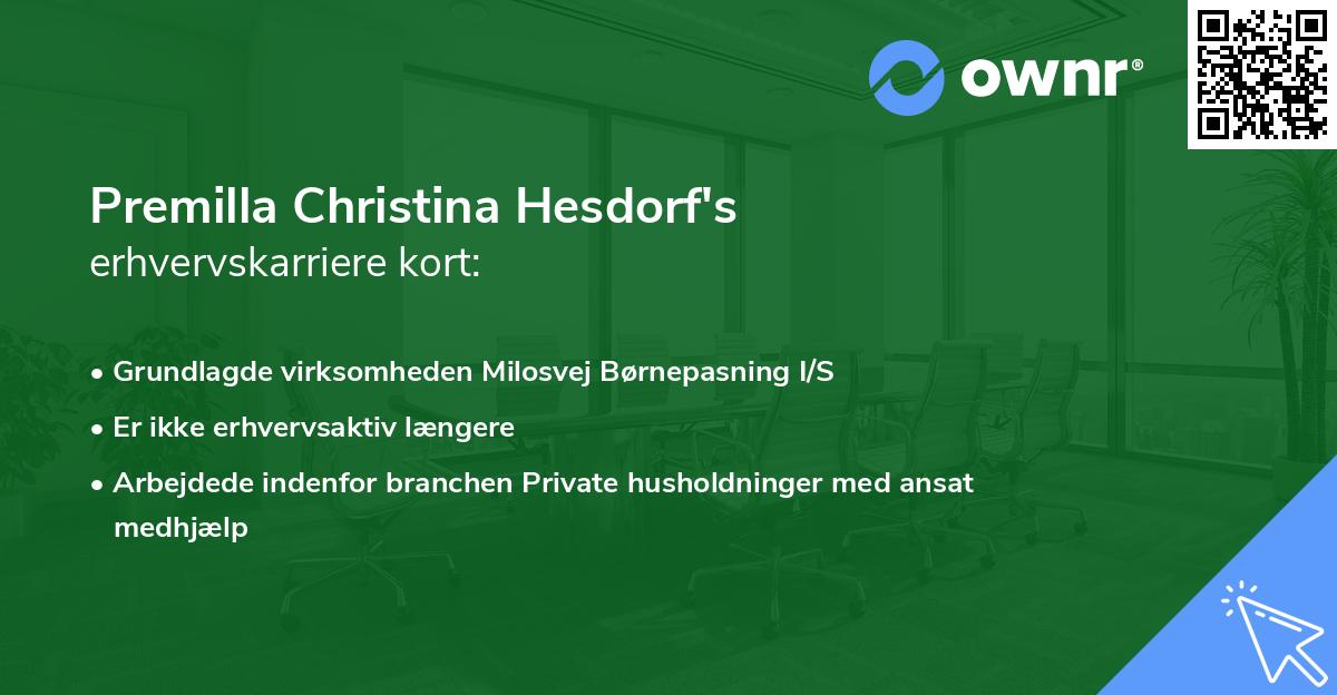 Premilla Christina Hesdorf's erhvervskarriere kort