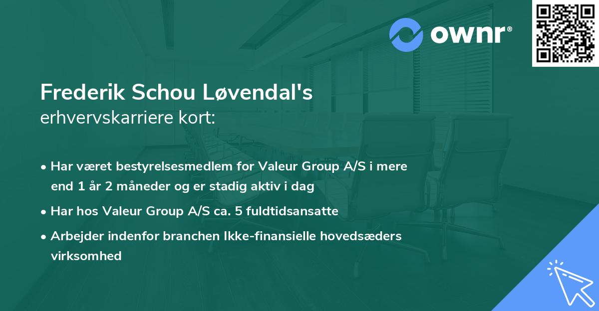 Frederik Schou Løvendal's erhvervskarriere kort