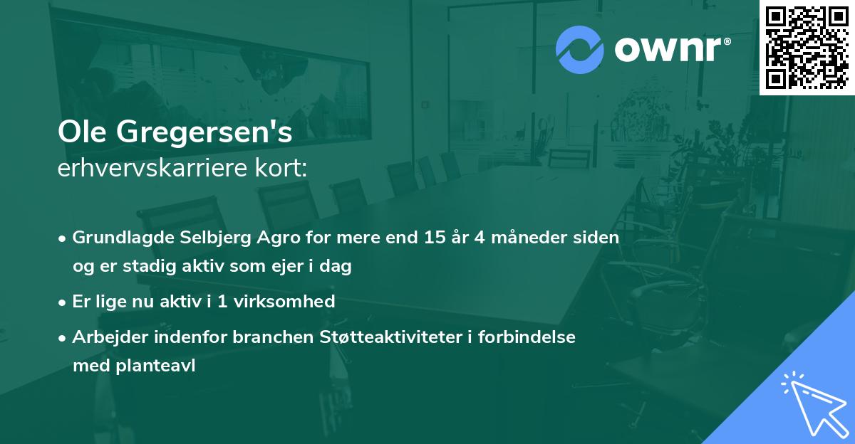 Ole Gregersen's erhvervskarriere kort