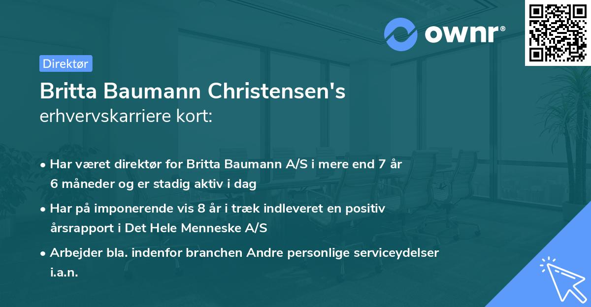 Britta Baumann Christensen's erhvervskarriere kort