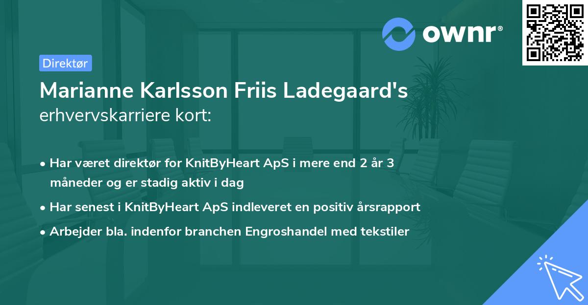 Marianne Karlsson Friis Ladegaard's erhvervskarriere kort