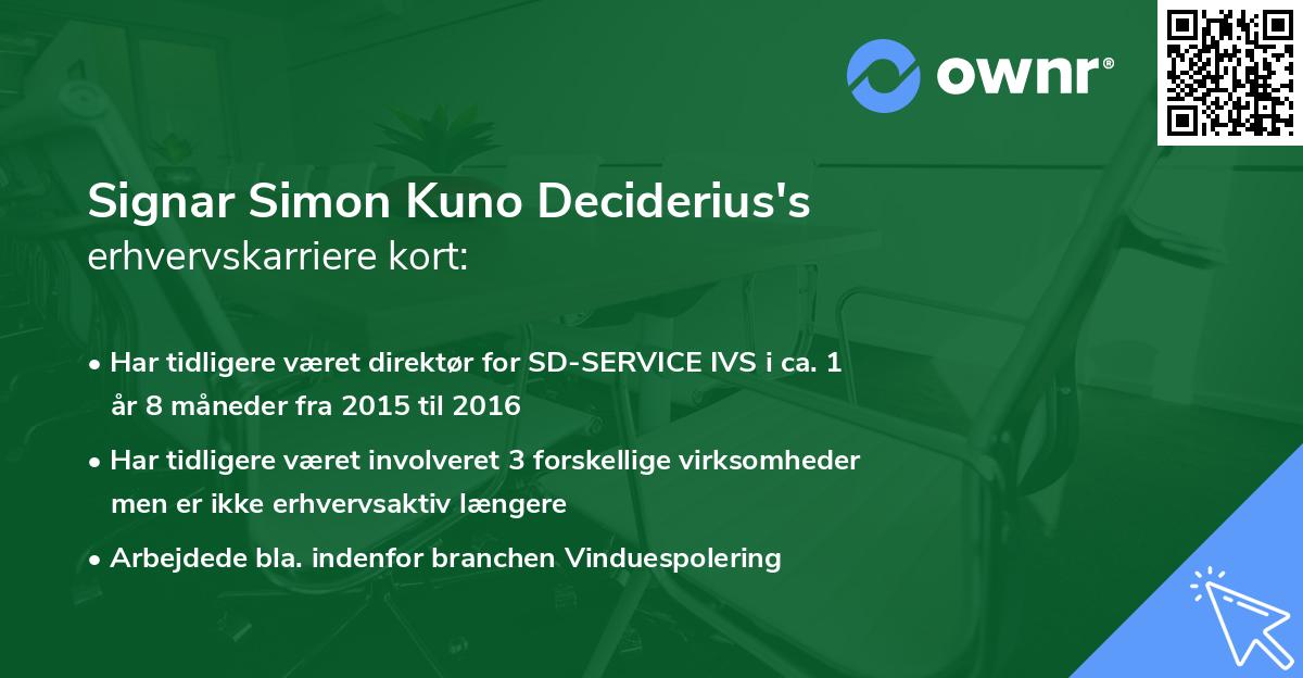 Signar Simon Kuno Deciderius's erhvervskarriere kort