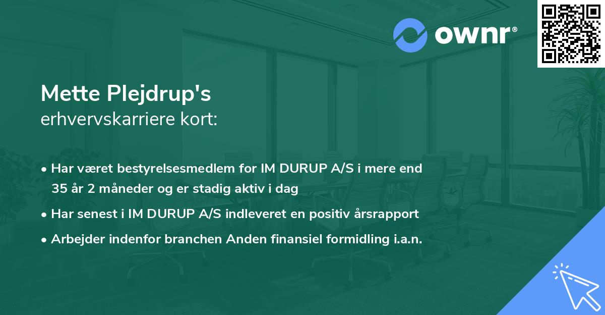 Mette Plejdrup's erhvervskarriere kort