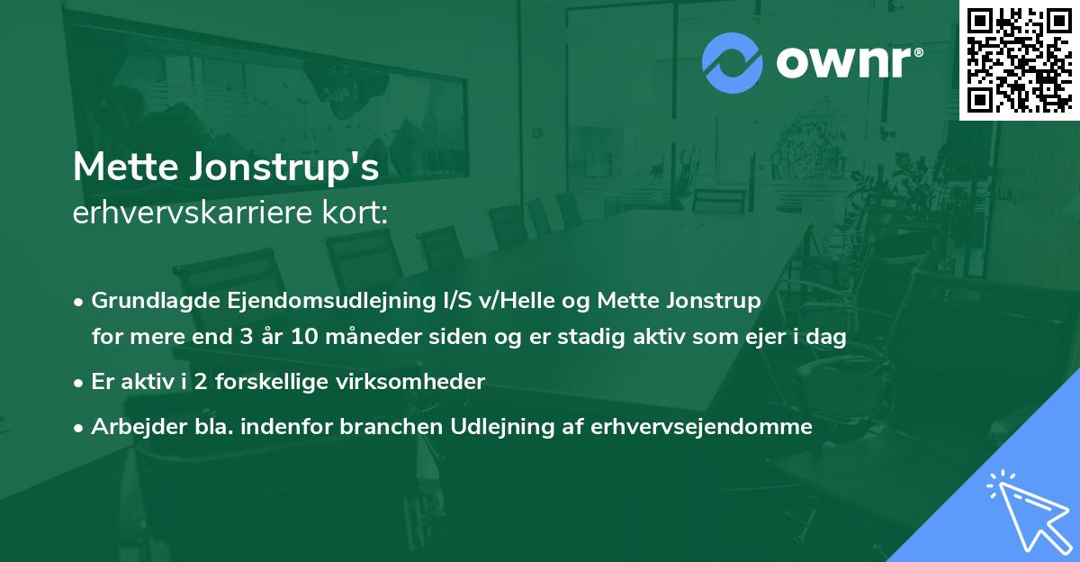 Mette Jonstrup's erhvervskarriere kort