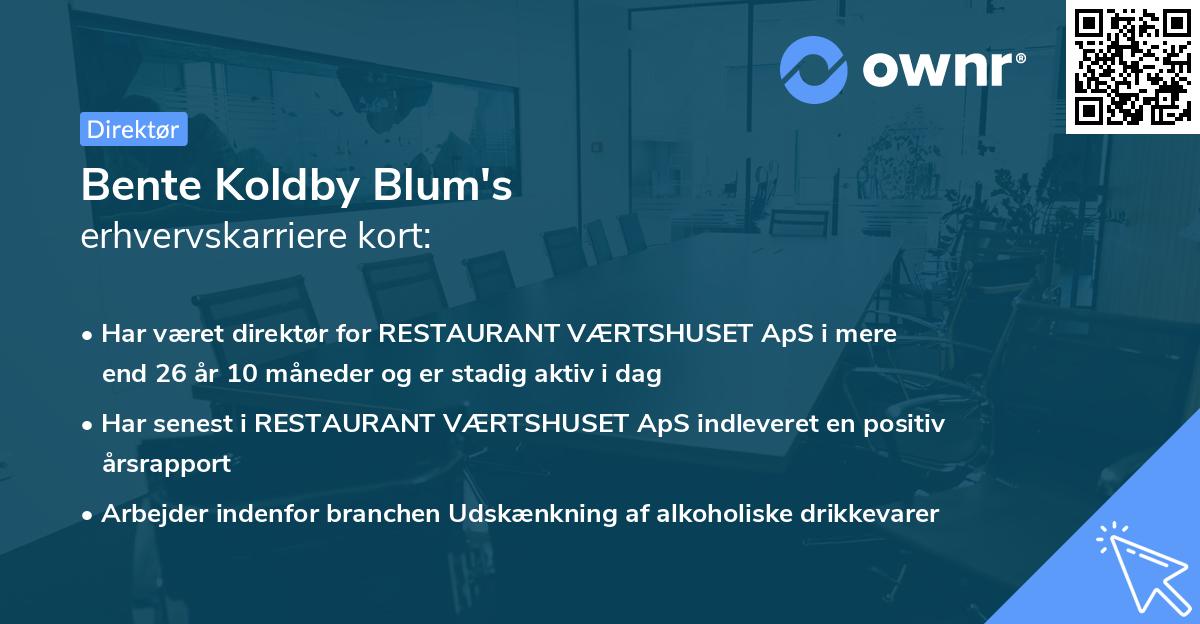 Bente Koldby Blum's erhvervskarriere kort