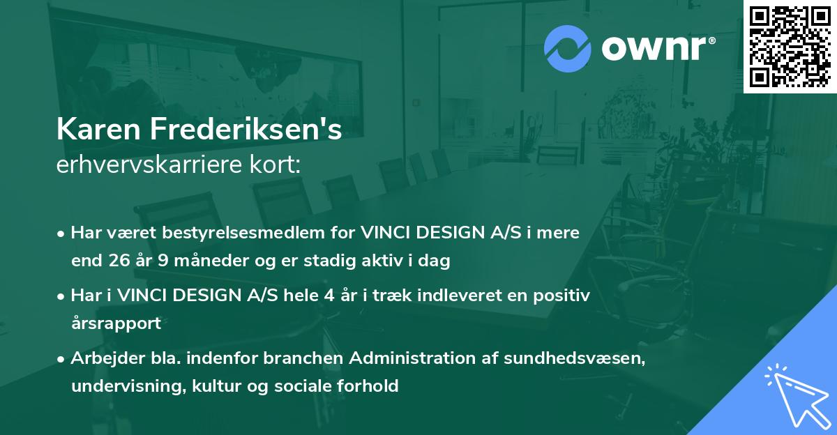 Karen Frederiksen's erhvervskarriere kort