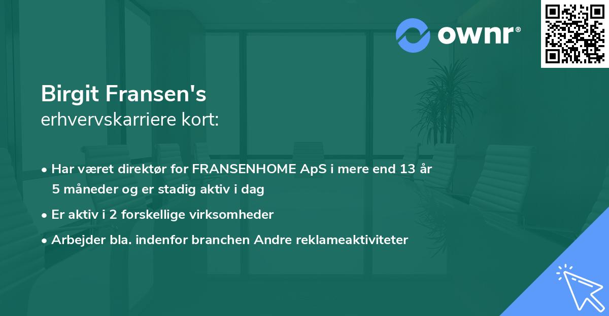 Birgit Fransen's erhvervskarriere kort