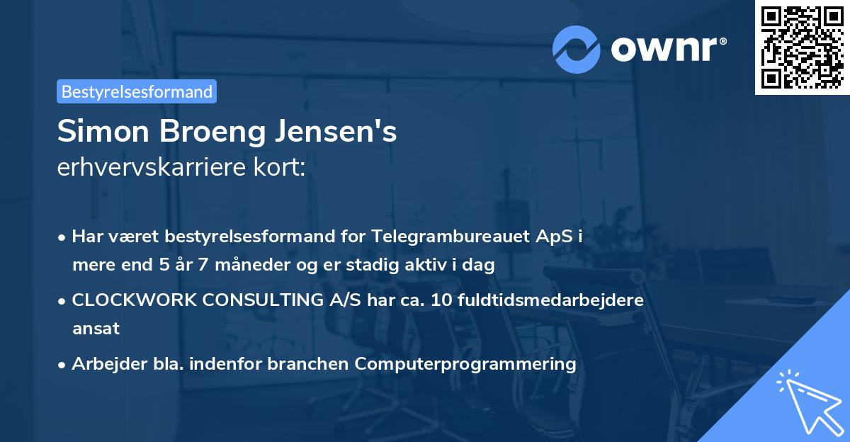 Simon Broeng Jensen's erhvervskarriere kort