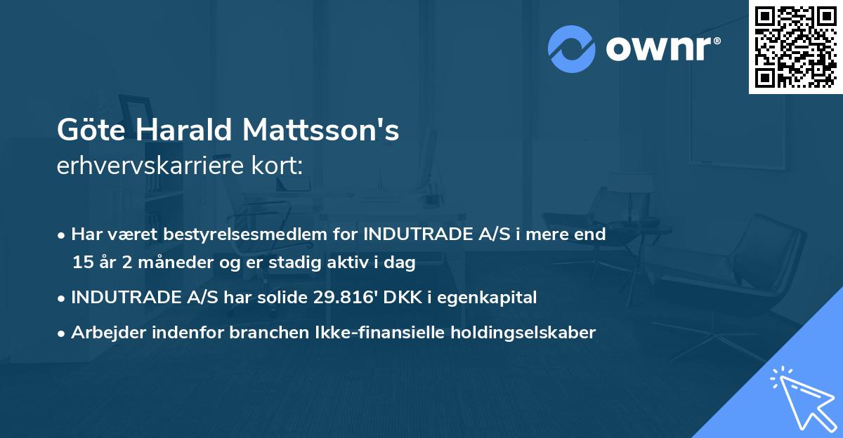 Göte Harald Mattsson's erhvervskarriere kort