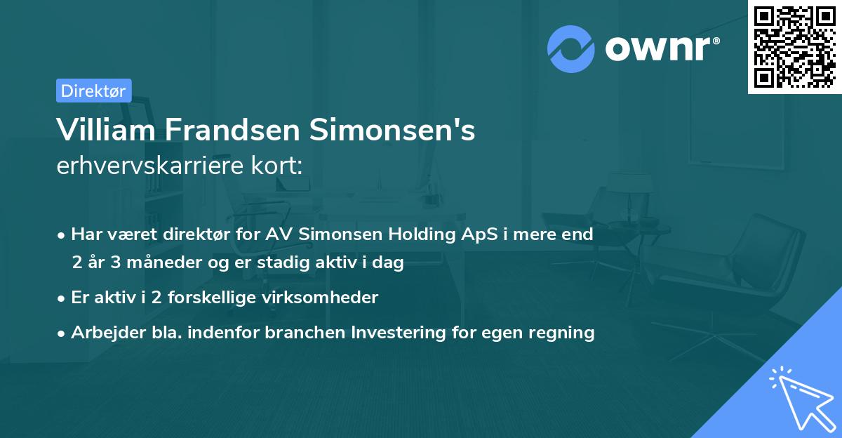 Villiam Frandsen Simonsen's erhvervskarriere kort