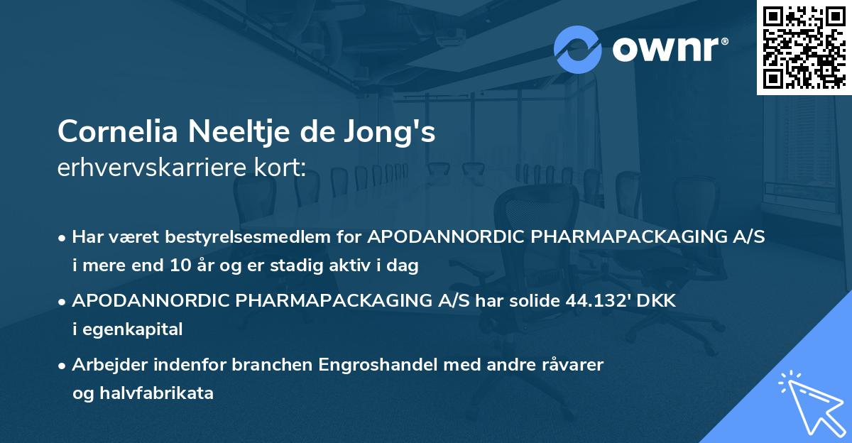 Cornelia Neeltje de Jong's erhvervskarriere kort