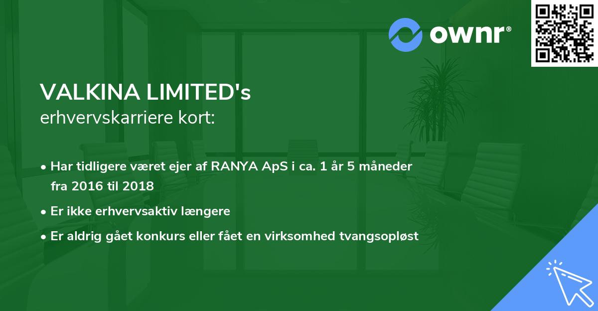 VALKINA LIMITED's erhvervskarriere kort