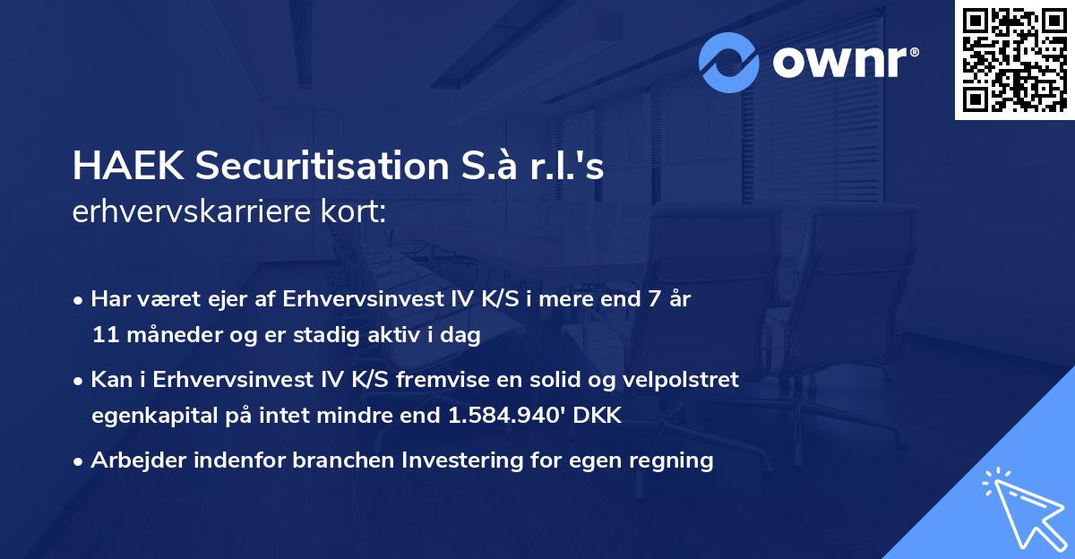 HAEK Securitisation S.à r.l.'s erhvervskarriere kort