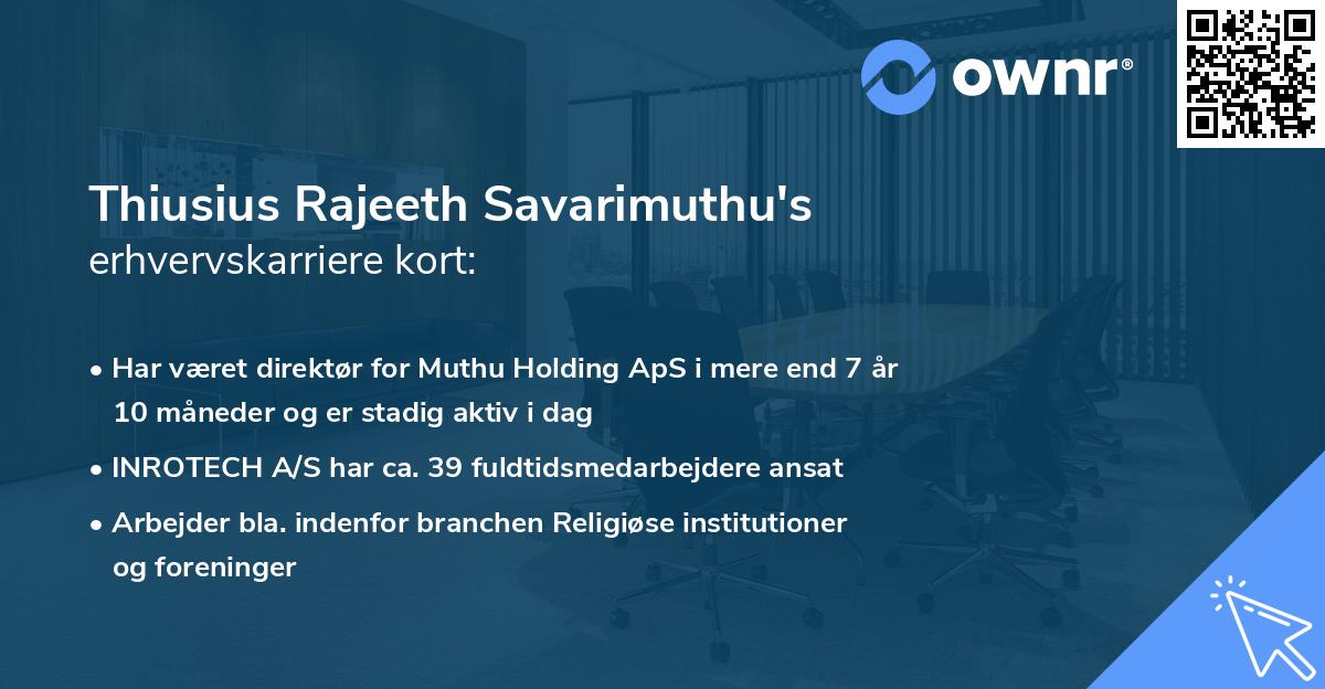 Thiusius Rajeeth Savarimuthu's erhvervskarriere kort