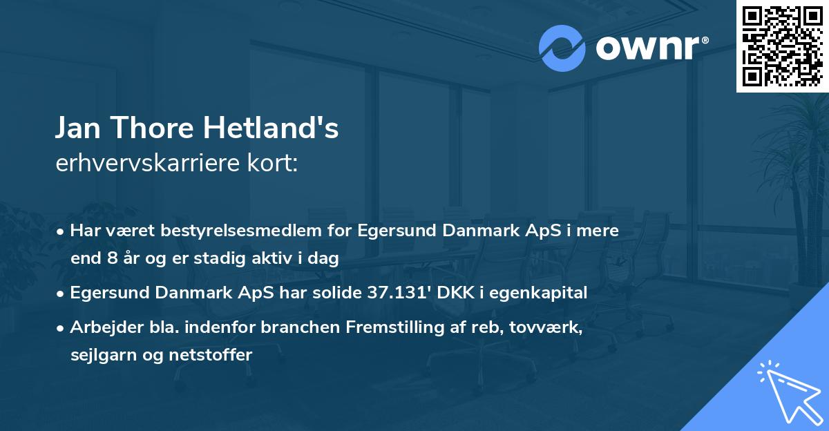 Jan Thore Hetland's erhvervskarriere kort