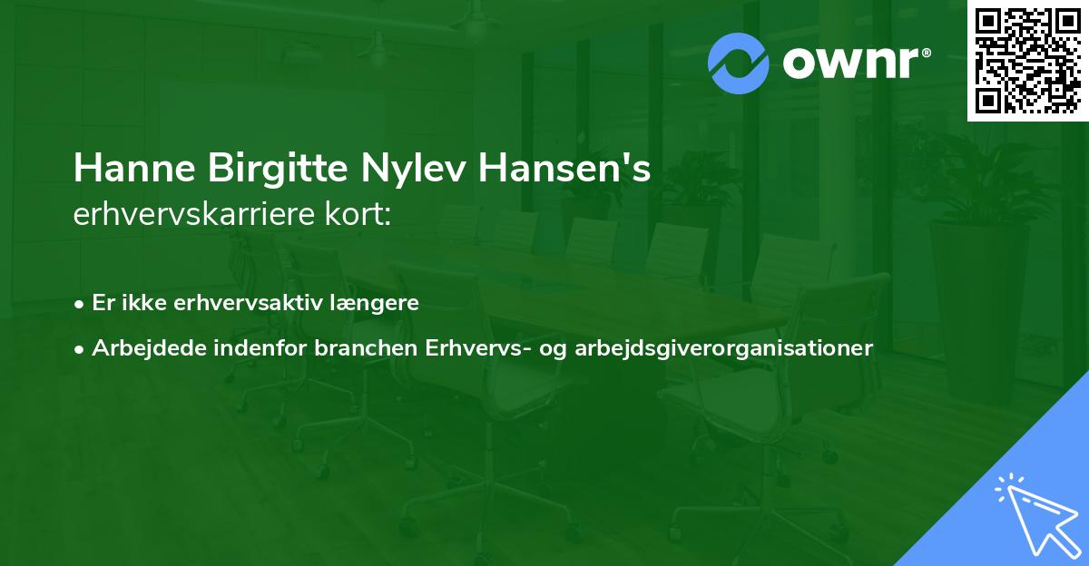 Hanne Birgitte Nylev Hansen's erhvervskarriere kort