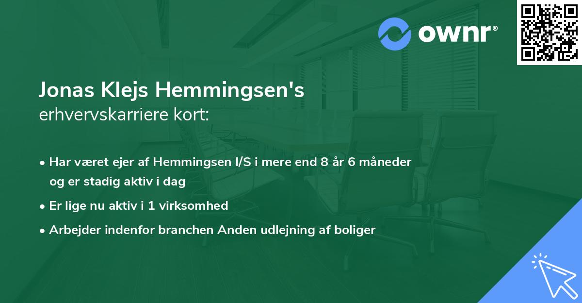Jonas Klejs Hemmingsen's erhvervskarriere kort