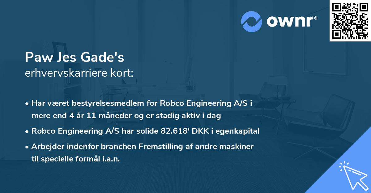 Paw Jes Gade's erhvervskarriere kort