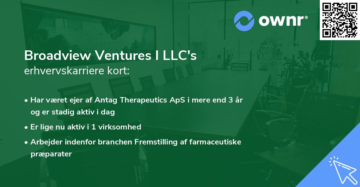 Broadview Ventures I LLC's erhvervskarriere kort