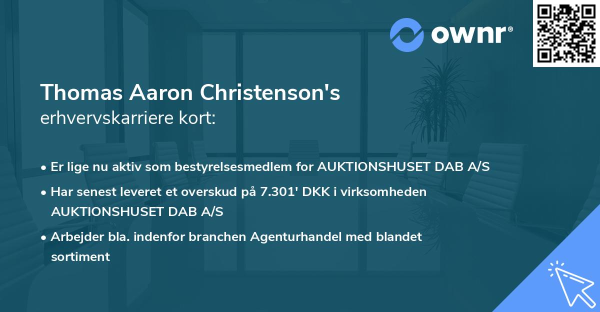 Thomas Aaron Christenson's erhvervskarriere kort