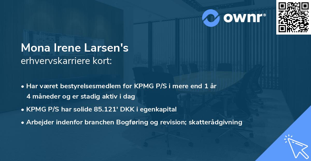 Mona Irene Larsen's erhvervskarriere kort