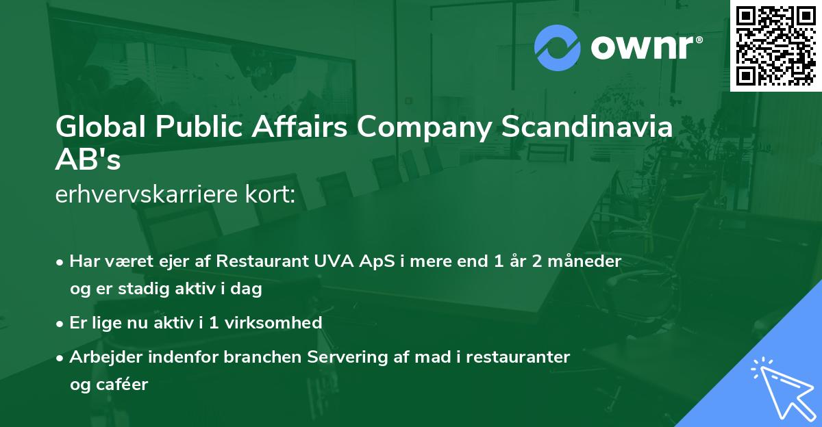 Global Public Affairs Company Scandinavia AB's erhvervskarriere kort